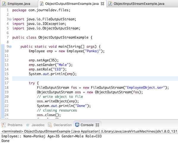 java ObjectOutputStream example to write object to file