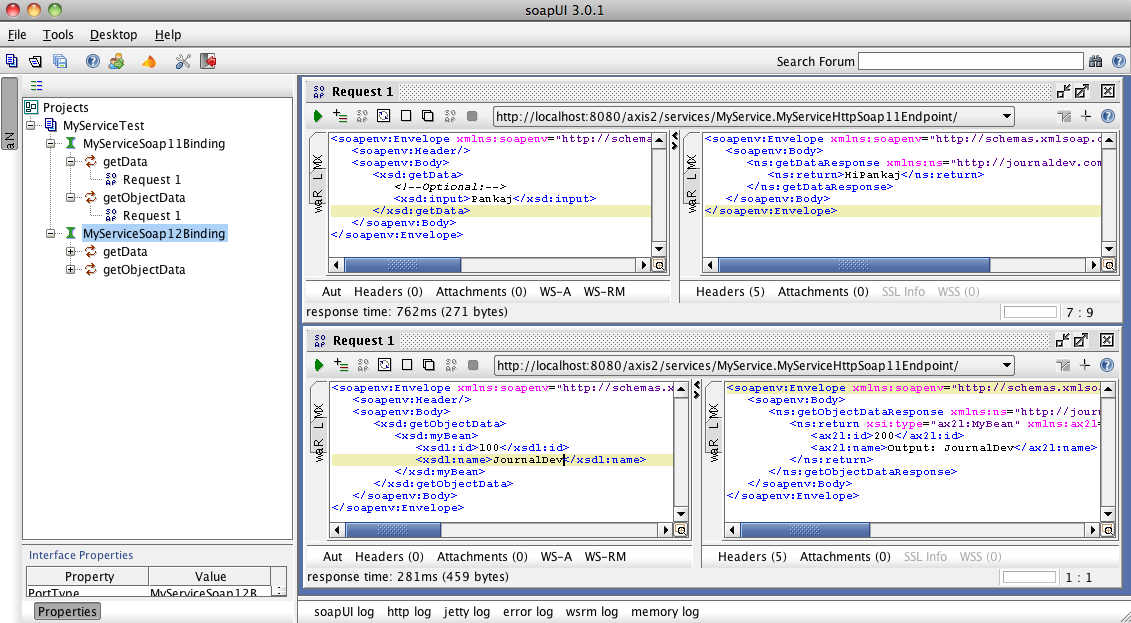 使用 SoapUI 进行 Axis2 Web 服务测试