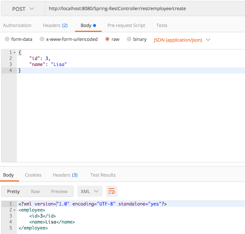 Spring RestController POST JSON 主体