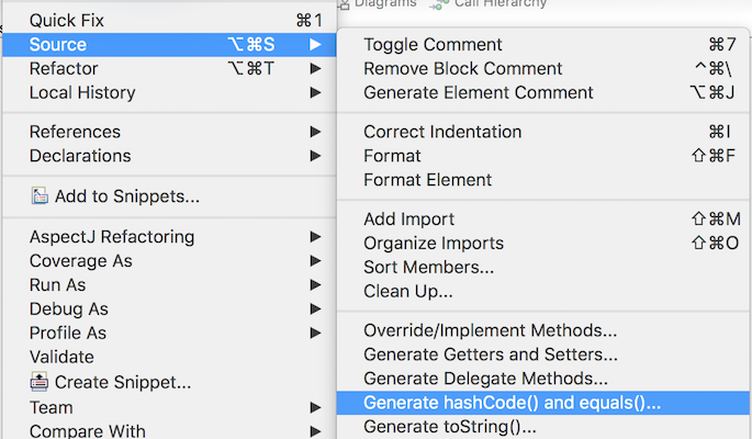 eclipse生成hashCode和equals方法