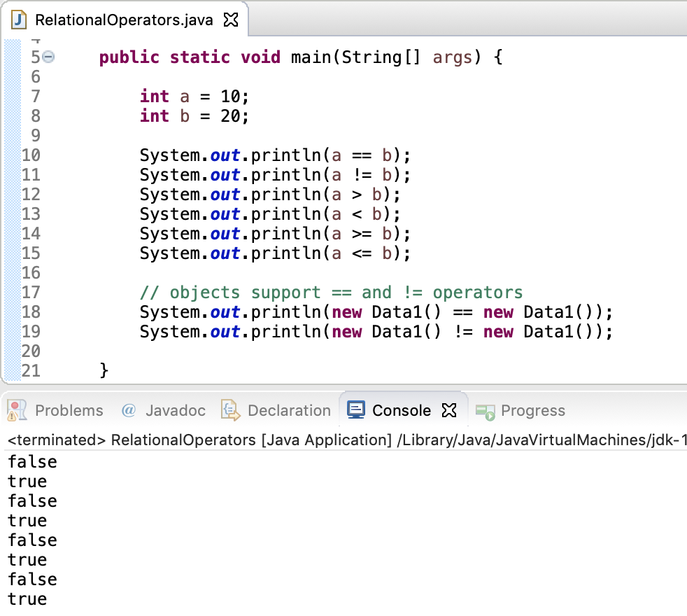 关系运算符 Java 示例