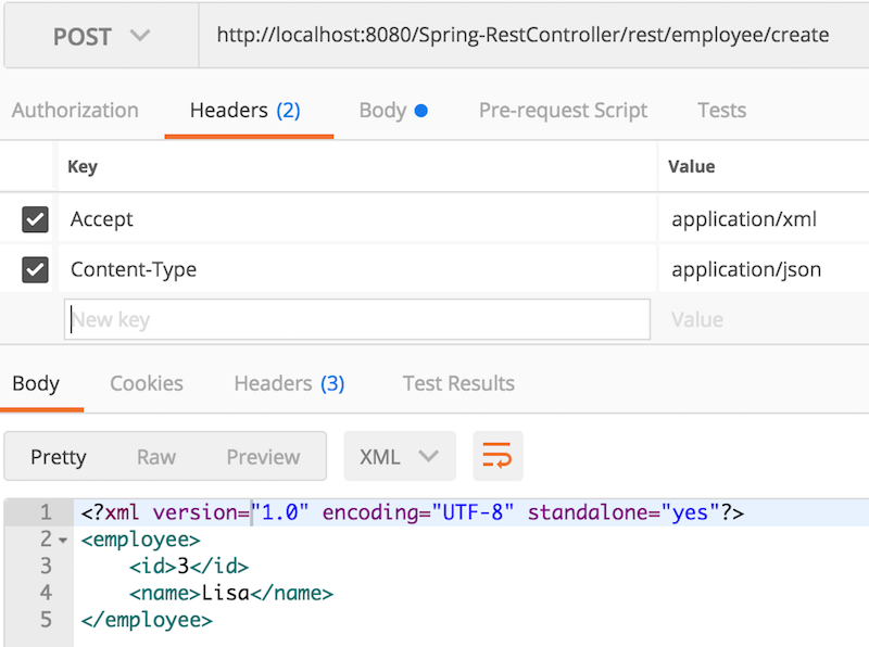 Spring RestController POST JSON 请求和 XML 响应