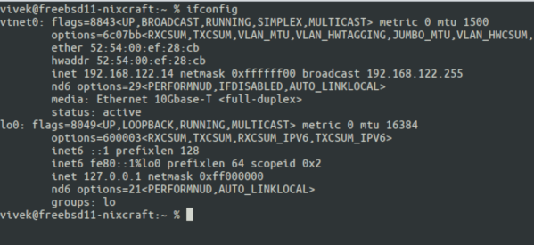 FreeBSD Unix Bash Shell 命令查找服务器的 IP 地址