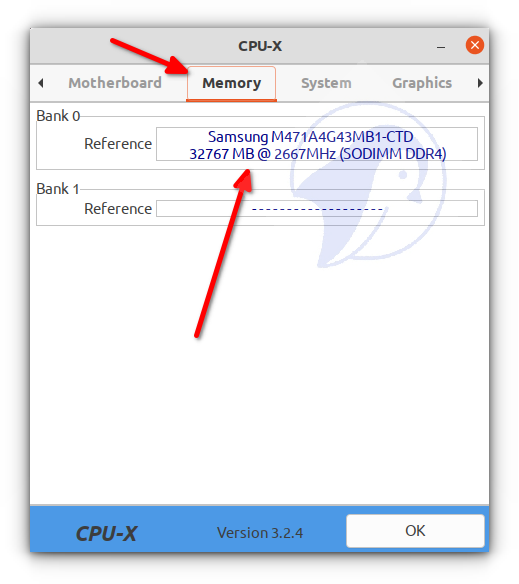 使用名为 cpu-x 的 Linux GUI 工具查找当前安装的 RAM 的频率