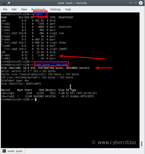 Linux 查找 USB 磁盘或笔键名称命令