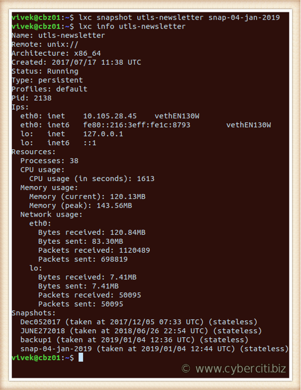 Linux 使用 lxc 命令为 LXD 创建快照