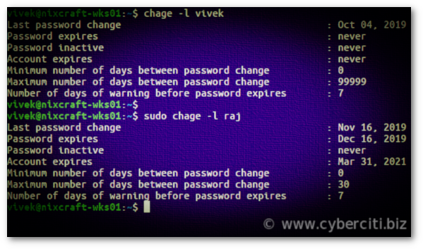 Linux 使用 chana 检查用户密码到期日期时间