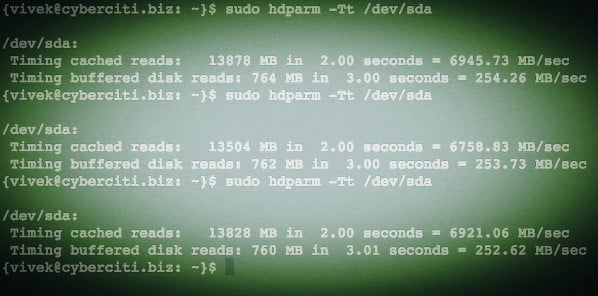 图 02：Linux hdparm 命令测试读取和缓存磁盘性能