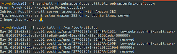 Ubuntu Linux Postfix Amazon SES 验证