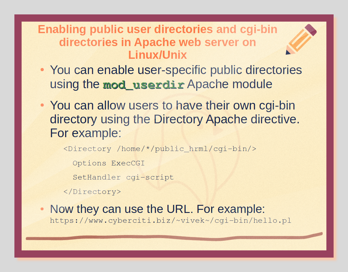 Linux 和 Unix Apache 为每个用户提供自己的 cgi-bin 目录