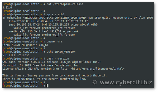 Alpine Linux 上的 bash 5.x