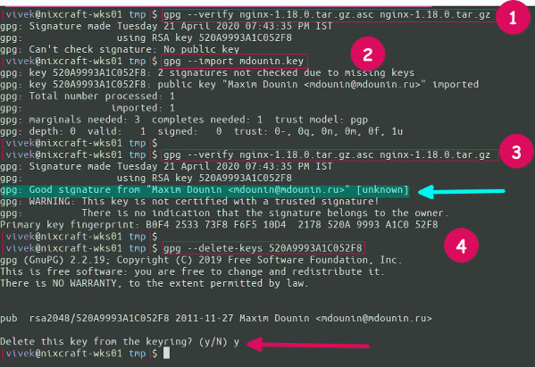 UNIX 和 Linux PGP TarBall 文件签名密钥验证