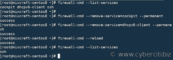 在 CentOS 8 上删除 dhcpv6-client 和 cockpit 服务