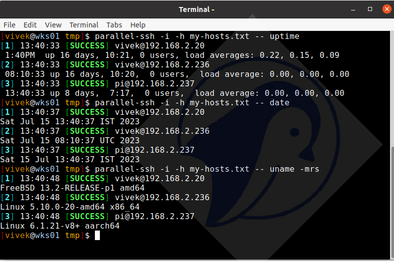 在包括 Linux 和 FreeBSD 机器在内的多台主机上并行执行 ssh