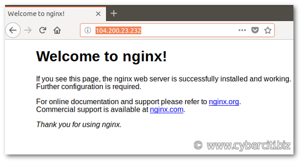 使用 Web 浏览器检查您的 Web 服务器以获取默认的 Nginx 页面