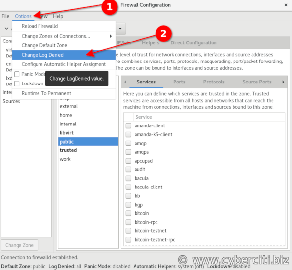 CentOS RHEL Fedora OpenSUSE Linux 启用防火墙日志记录 GUI