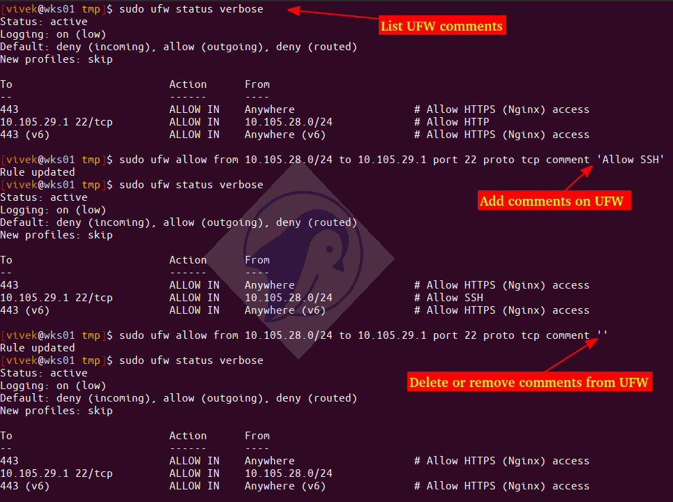 如何在 Linux 上的 UFW 防火墙规则中添加注释