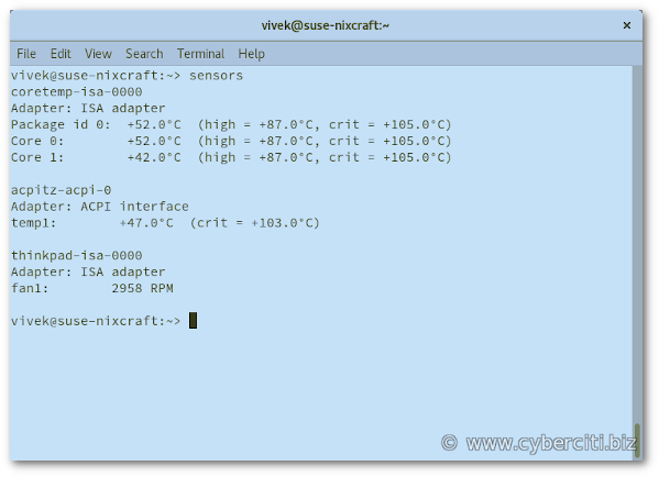 使用命令行选项查看 OpenSUSE Linux 中的 CPU 温度