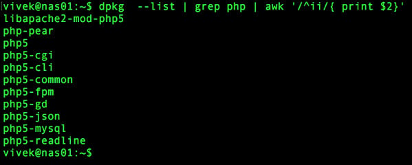图 01：Debian Linux 列出系统上安装的 PHP 包